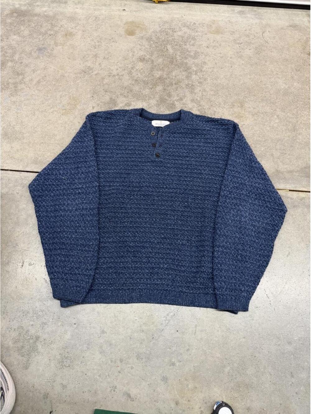 vintage bill blass blue henley knit sweater size xl